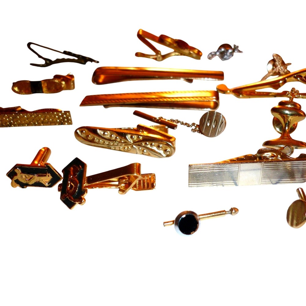 Vintage Mens Jewelry Lot Swank Speidel Tie Bars Clips Cufflinks Lapel Pin Estate